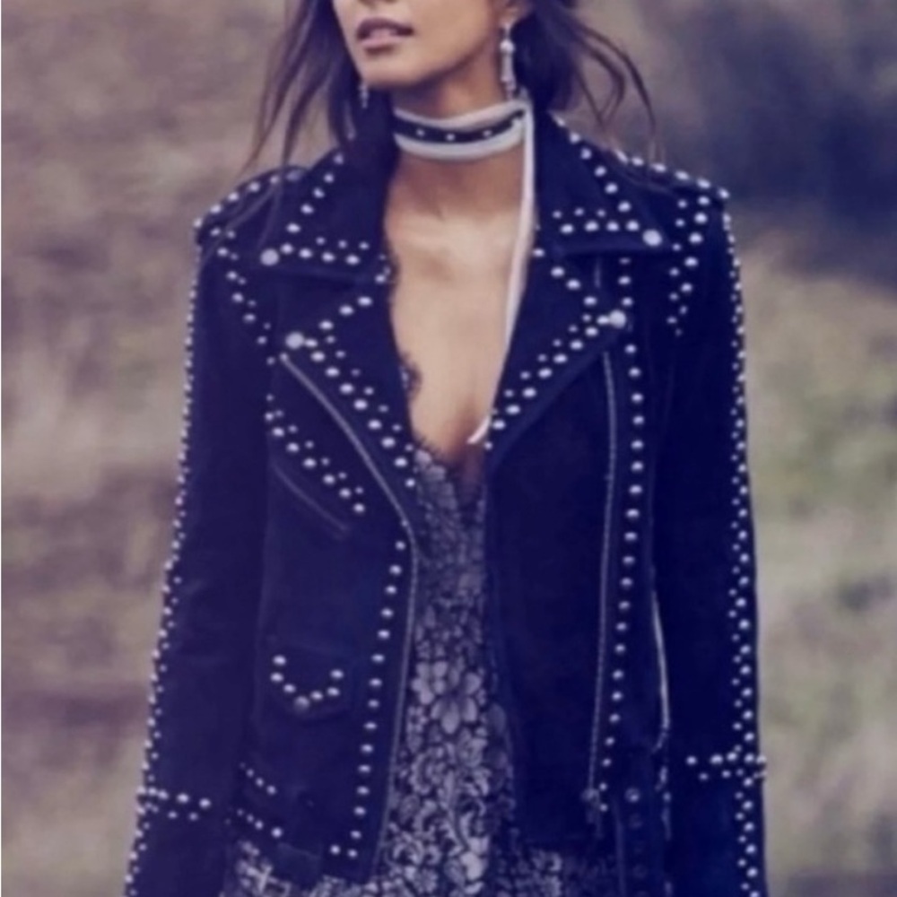 For Love And Lemons Black Studded Leather Jacket